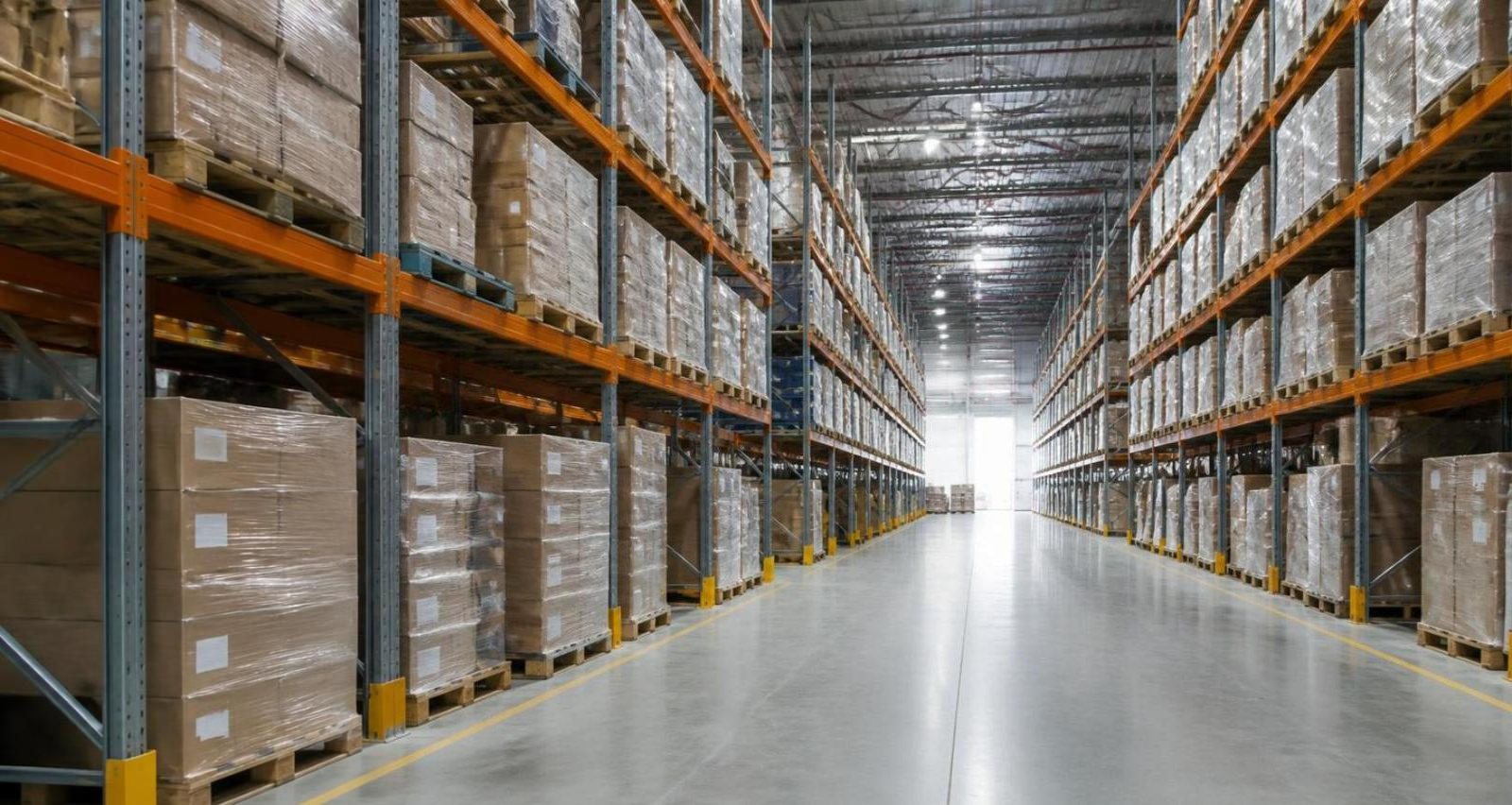 Entrepôt logistique avec rayonnages de palettes
